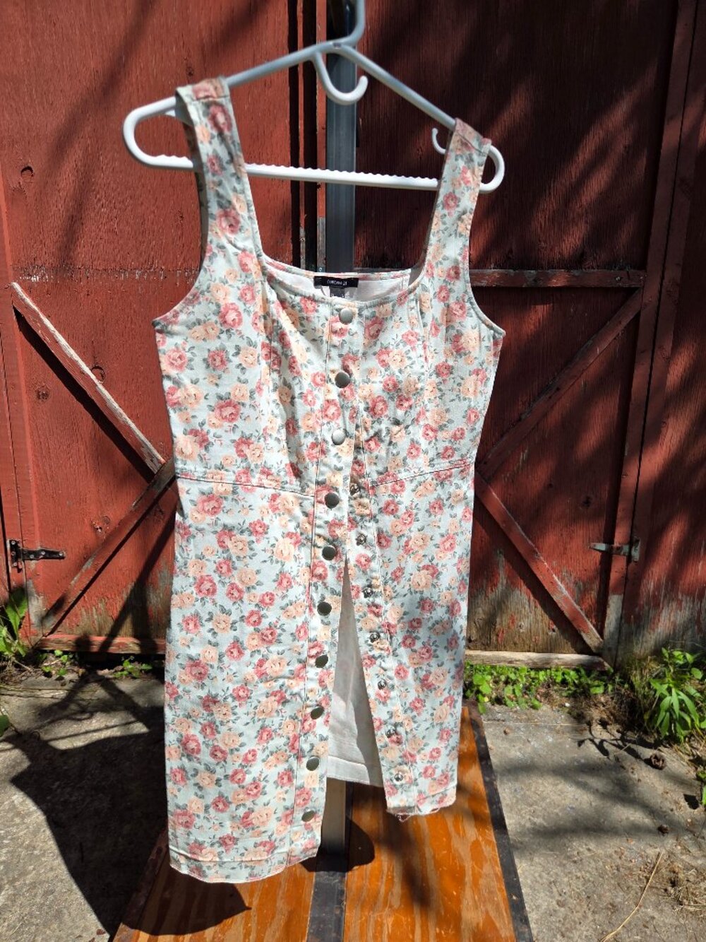 Forever 21 vintage-style floral snap-button front mini sleeveless dress size L